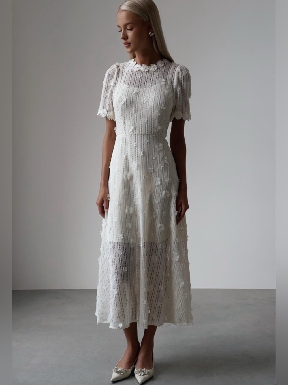 Ivory Laced Midi Dress